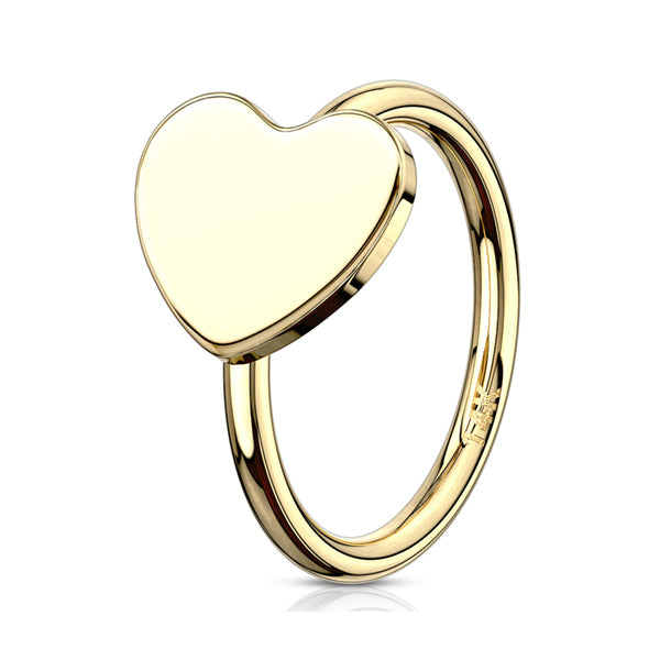 Heart Yellow 14k Gold Nose Hoop Continuous Rings 20g - 5/16" diameter (8mm) Solid 14k Yellow Gold