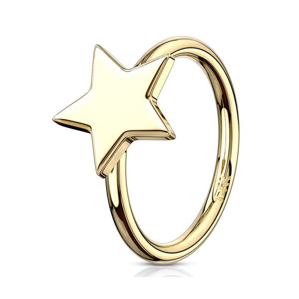 Star Yellow 14k Gold Nose Hoop Continuous Rings 20g - 5/16" diameter (8mm) Solid 14k Yellow Gold