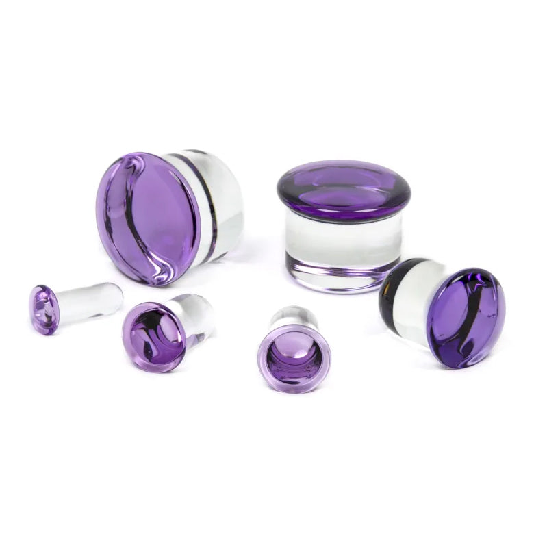 Amethyst Single Flare Glass Plugs Stretched Lobes 12 gauge (2mm) Amethyst