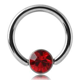 14g Stainless Captive CZ Disc Bead Ring Captive Bead Rings 14g - 5/16" diameter (8mm) - 4mm bead Bright Red