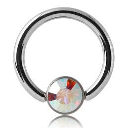 14g Stainless Captive CZ Disc Bead Ring Captive Bead Rings 14g - 15/32" diameter (12mm) - 4mm bead Opalescent