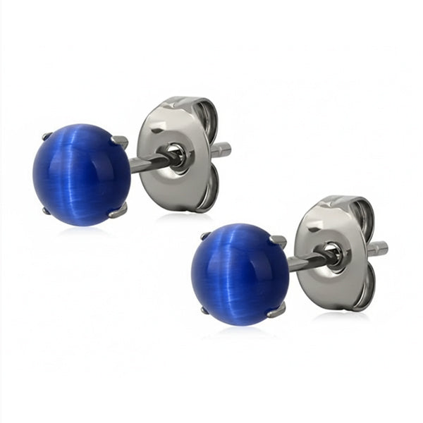 Blue Cat's Eye Titanium Stud Earrings