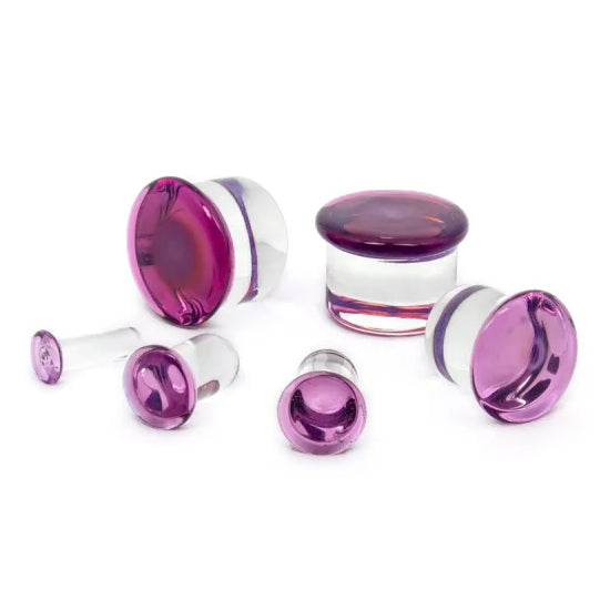 Grape Jelly Single Flare Glass Plugs Stretched Lobes 12 gauge (2mm) Grape Jelly