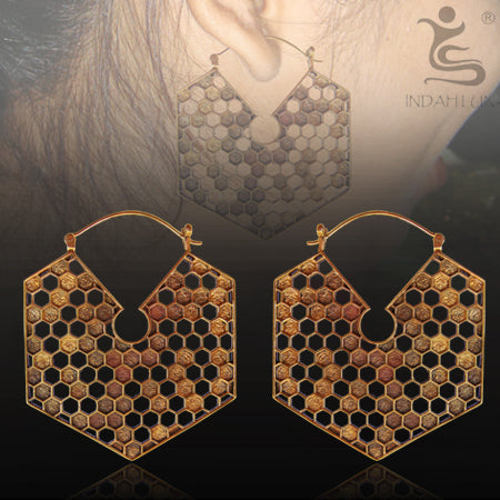 Honeycomb Brass Earrings Earrings 18 gauge (1mm) Yellow Brass