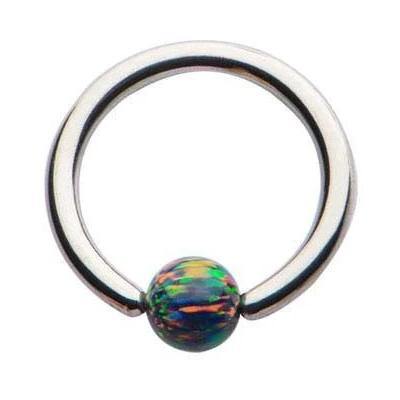 14g Stainless Captive Opal Bead Ring Captive Bead Rings 14g - 5/16" diameter (8mm) - 4mm bead Black Opal