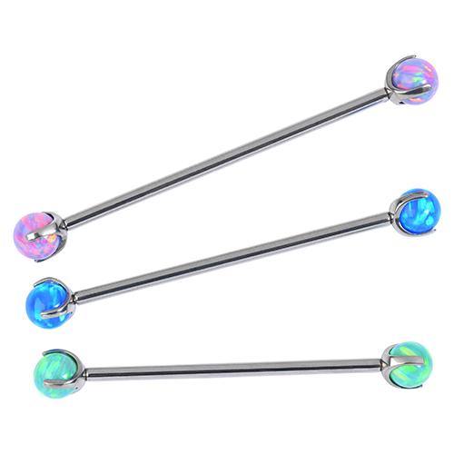 14g 3-Prong Opal Titanium Industrial Barbell Industrials 14g - 1.1/4" long (32mm) - 5mm balls Solid Titanium