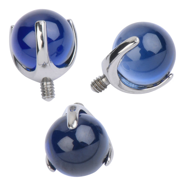 14g Sapphire Ball 3-Prong Titanium End Dermals 14g - 5mm diameter High Polish (silver)