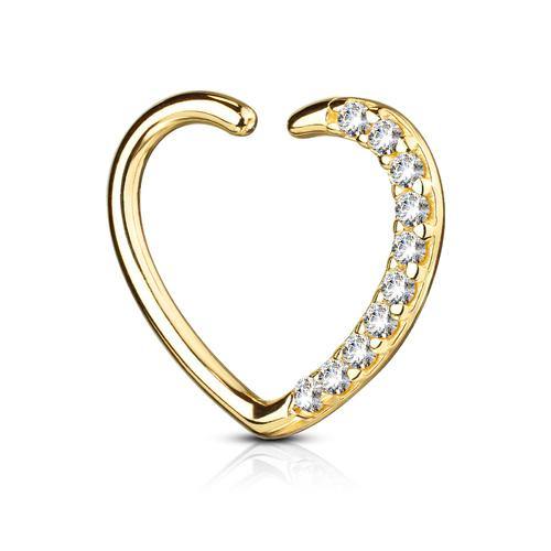 CZ Heart Yellow 14k Gold Ring Continuous Rings 16g - 3/8" diameter (10mm) Left
