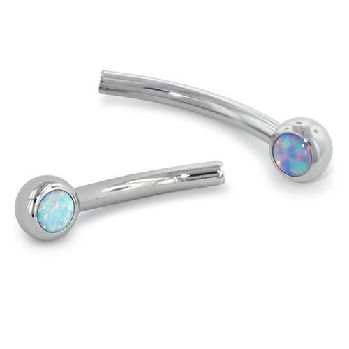 16g Threadless Opal Curved Barbell Post by NeoMetal Replacement Parts 16g - 1/4" long - 3mm ball OW - White Opal