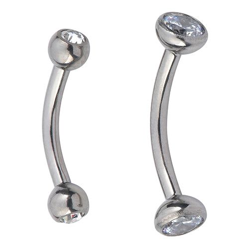 16g Titanium CZ Curved Barbell Curved Barbells 16g - 5/16" long (8mm) - 3mm ends Solid Titanium