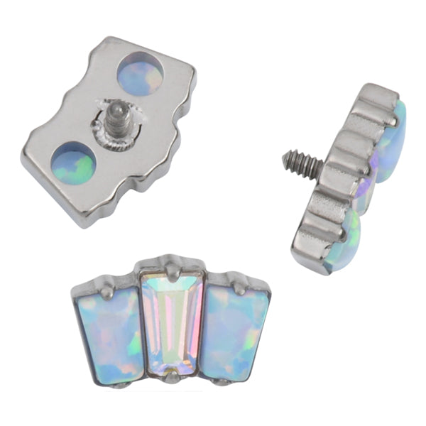 16g 3-Trapeze CZ & Opal Titanium End Replacement Parts 16 gauge - 4.3x6.5mm Aurora CZ / Lt Blue Opals
