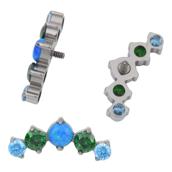16g 5-Round Prong CZ & Opal Titanium End Replacement Parts 16 gauge - 5x12.2mm Green Aqua CZs / Blue Opals