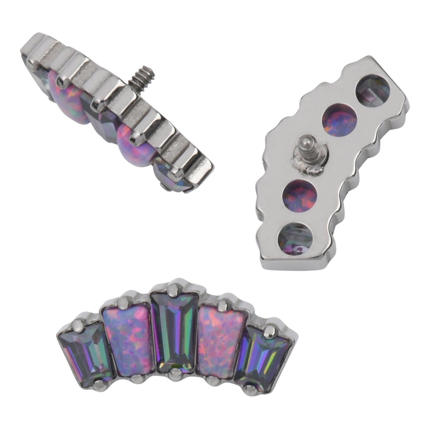 16g 5-Trapeze CZ & Opal Titanium End Replacement Parts 16 gauge - 4.7x10.5mm Vitrail Medium CZ / Lavender Opal