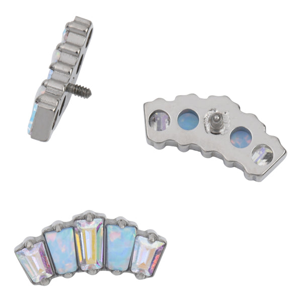 16g 5-Trapeze CZ & Opal Titanium End Replacement Parts 16 gauge - 4.7x10.5mm Aurora CZ / Lt Blue Opal