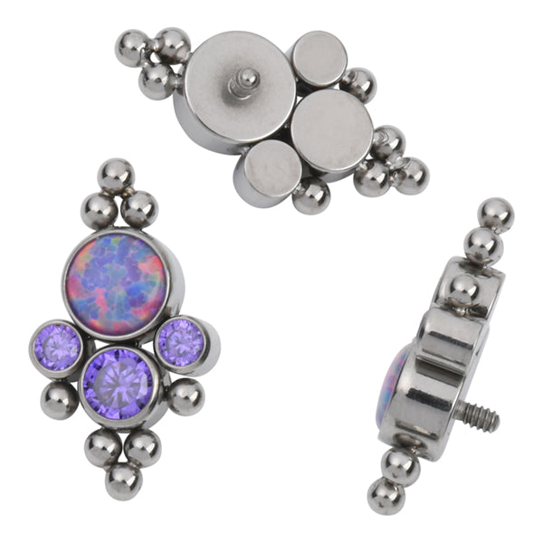 16g CZ & Opal Beaded Cluster Titanium End Replacement Parts 16g - 6.2x11.4mm Sapphire CZ / Blue Opal