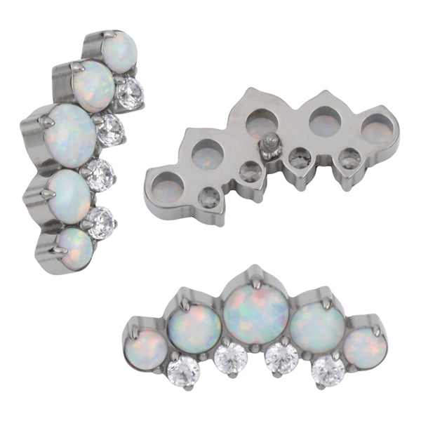 16g Crown Opal Titanium End Replacement Parts 16 gauge - 5.7x12.3mm White Opals / Clear CZs