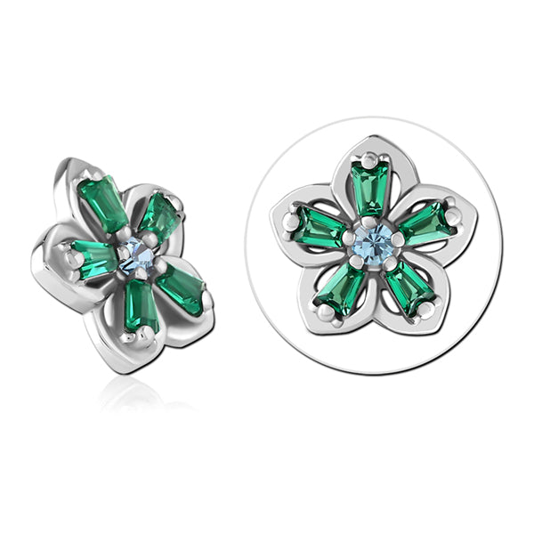 16g Green & Aqua CZ Flower Stainless End Replacement Parts 16 gauge Stainless Steel