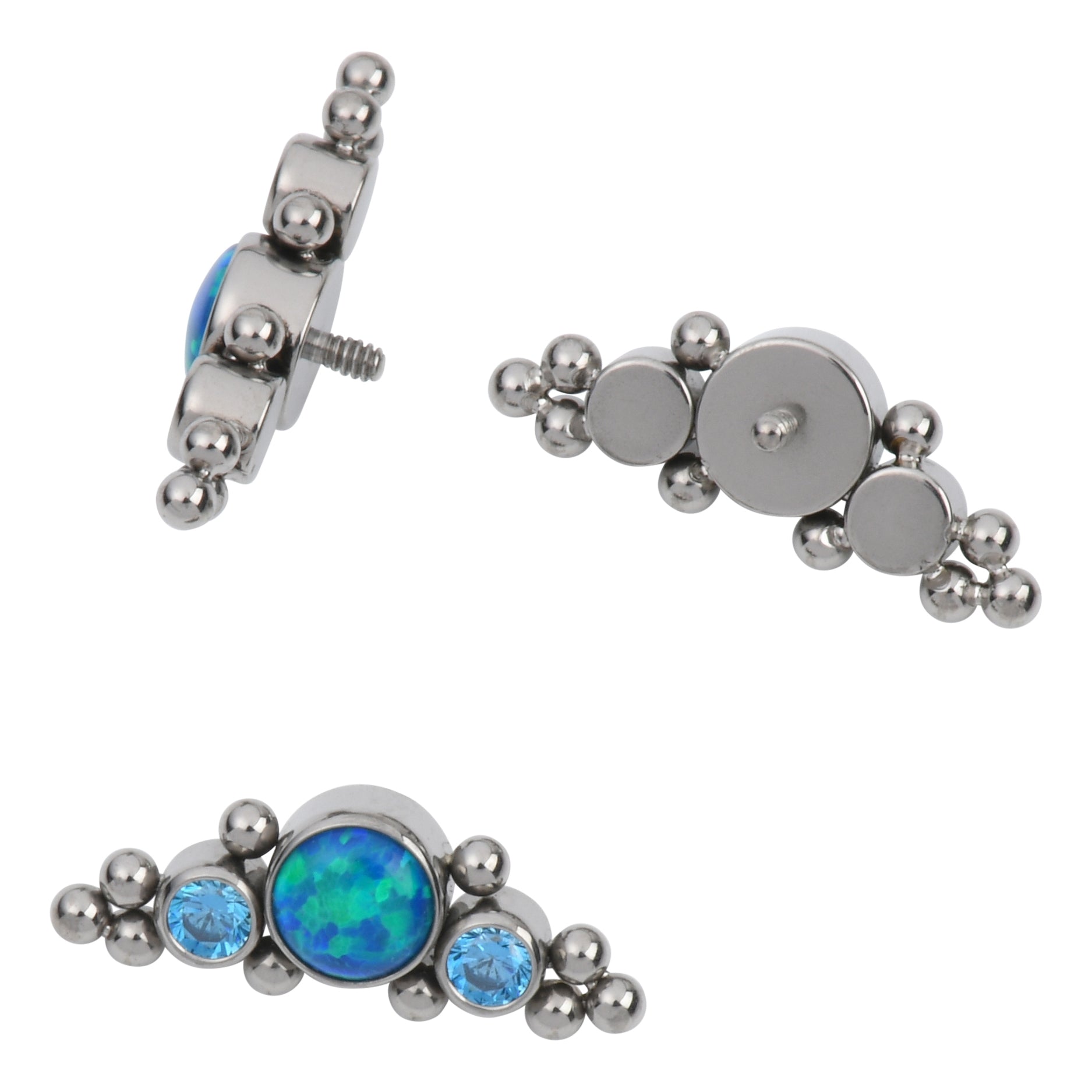 16g Opal & CZ Cluster Curve Titanium End Replacement Parts 16 gauge - 4.5x12.7mm Aqua CZs /  Peacock Opal