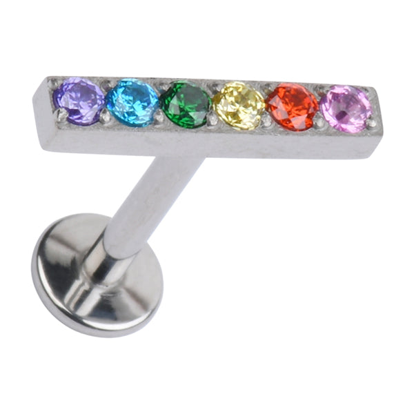 16g Rainbow CZ Bar Titanium Labret Labrets 16g - 1/4