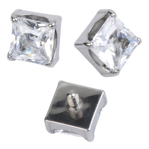 16g Square CZ Titanium End Replacement Parts 16g - 3.5x3.5mm Clear CZ