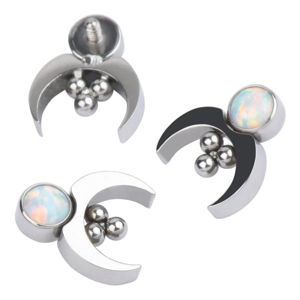 16g Beaded Opal Moon Titanium End Replacement Parts 16g - 6.1x6.8mm High Polish (silver)