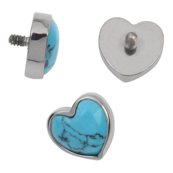 16g Gemstone Heart Titanium End Replacement Parts 16g - 4.5x4.8mm Turquoise