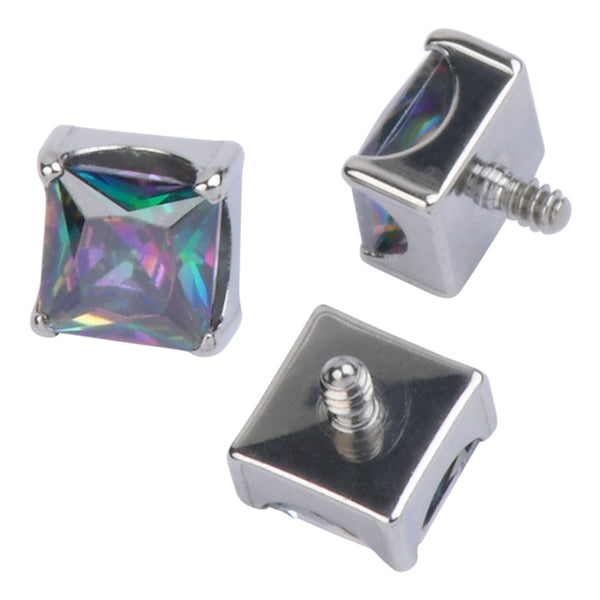 16g Square CZ Titanium End Replacement Parts 16g - 3.5x3.5mm Vitrail Medium CZ