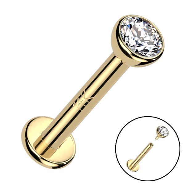 Gold Inverted Labret 16g Bezel CZ Yellow 14k Gold Labret | Tulsa Body Jewelry