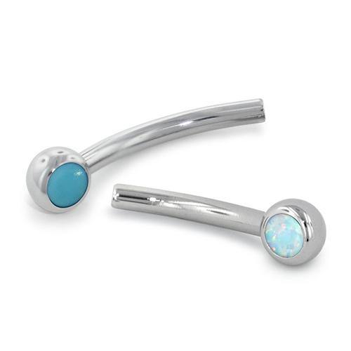 18g Threadless Cabochon Curved Barbell Post by NeoMetal Replacement Parts 18g - 1/4" long - 2.5mm ball OW - White Opal