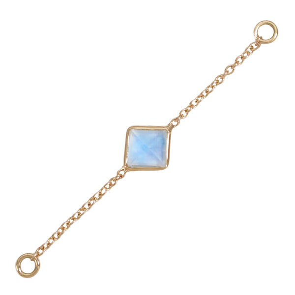 35mm Rainbow Moonstone 18k Gold Chain Nose 35mm long 18k Yellow Gold