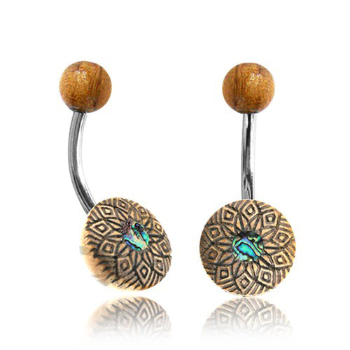 Abalone Flower Wood Belly Ring Belly Ring  