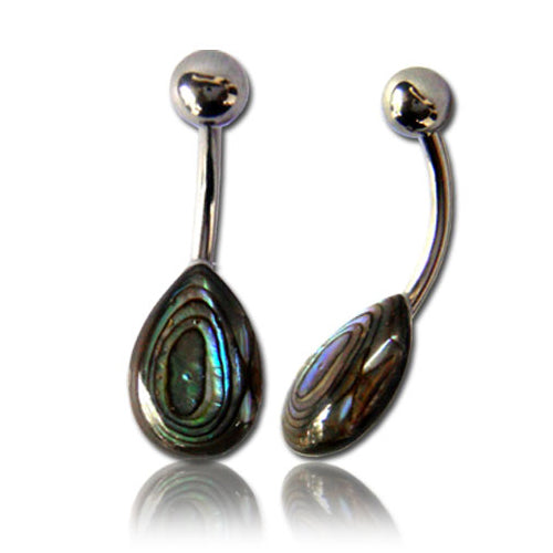 Abalone Teardrop Belly Ring Belly Ring 14g - 3/8" long (10mm) Green
