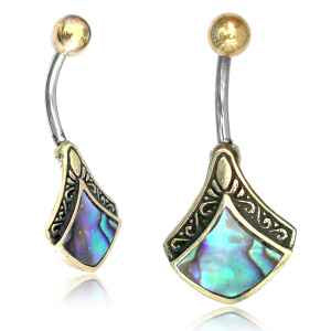Abalone Wedge & Brass Belly Ring Belly Ring 14g - 3/8
