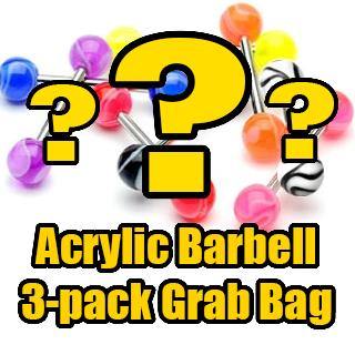 Acrylic & Stainless Straight Barbell Grab Bag (3-Pack) Straight Barbells 14g - 5/8" long (16mm) - 6mm balls Assorted