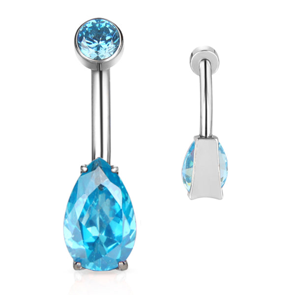 Mini Pear CZ Titanium Belly Barbell Belly Ring 14g - 3/8