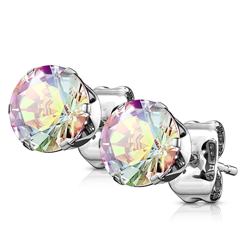 Round CZ Stainless Stud Earrings Earrings 20g - 3mm gems Opalescent