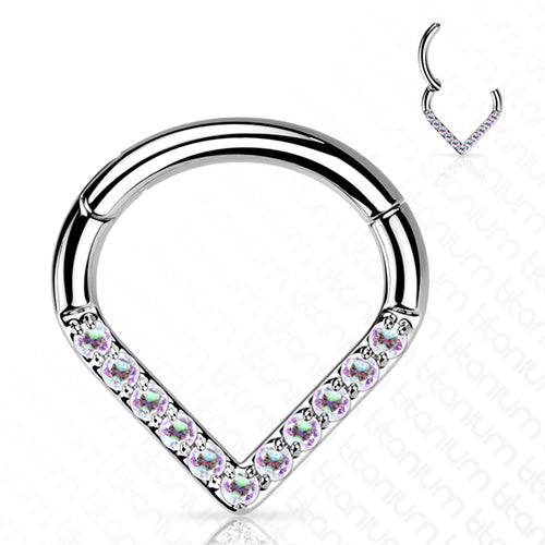 CZ Face V-Shape Titanium Hinged Ring Hinged Rings 16g - 5/16
