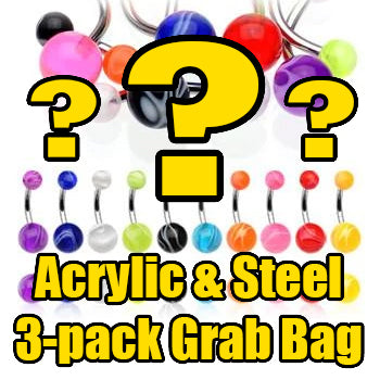 Acrylic & Steel Belly Ring Grab Bag (3-Pack) Belly Ring 14g - 3/8
