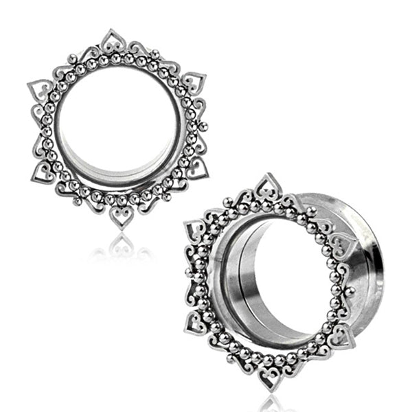 Bali Heart Stainless Tunnels Plugs 1/2 inch (12mm) Stainless Steel
