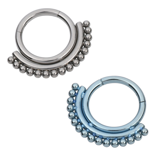 Beaded Stack Titanium Hinged Ring Hinged Rings 16g - 3/8" diameter (10mm) High Polish (silver)