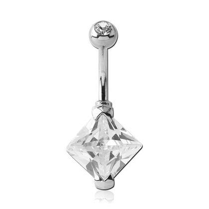 Big Diamond CZ Prong Belly Ring Belly Ring 14g - 3/8" long (10mm) Stainless Steel