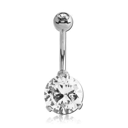 Big Round CZ Prong Belly Ring Belly Ring 14g - 3/8" long (10mm) High Polish (silver)