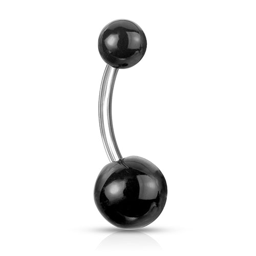 Opaque Belly Barbell Belly Ring 14g - 3/8" long (10mm) Black