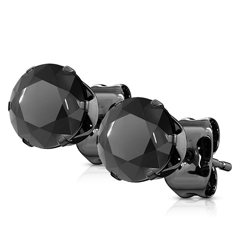 Round CZ Black Stud Earrings Earrings 20g - 3mm gems Black CZ