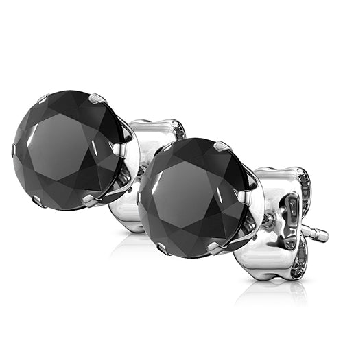 Round CZ Stainless Stud Earrings Earrings 20g - 3mm gems Black
