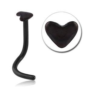 Heart Black Nostril Screw Nose 20g - 1/4" wearable (6.5mm) Black