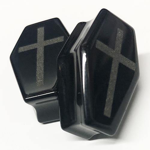 Black Obsidian Cross Coffin Plugs Plugs 5/8 inch (16mm) Black Obsidian