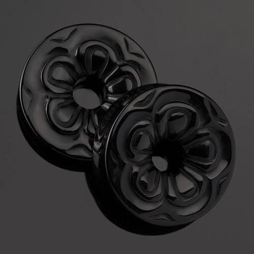 Black Obsidian Flower Tunnels | Diablo Organics – Tulsa Body Jewelry