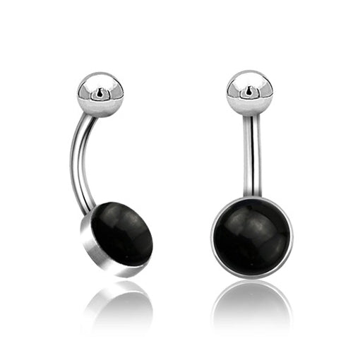 Black Onyx Stainless Belly Barbell Belly Ring 14g - 3/8" long (10mm) Black Onyx