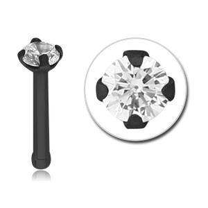 Prong CZ Black Nose Bone Nose 20g - 1/4" wearable (6.5mm) - 1.5mm cz Clear
